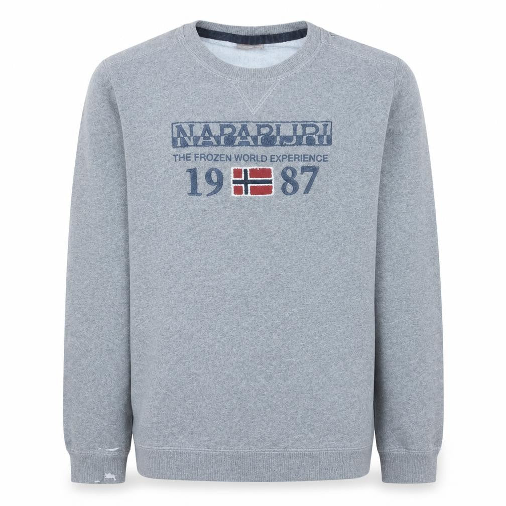 Napapijri Men's Grey Logo Sweatshirt M Crew Neck Fleece Pullover