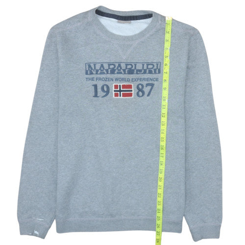 Napapijri Men's Grey Logo Sweatshirt M Crew Neck Fleece Pullover