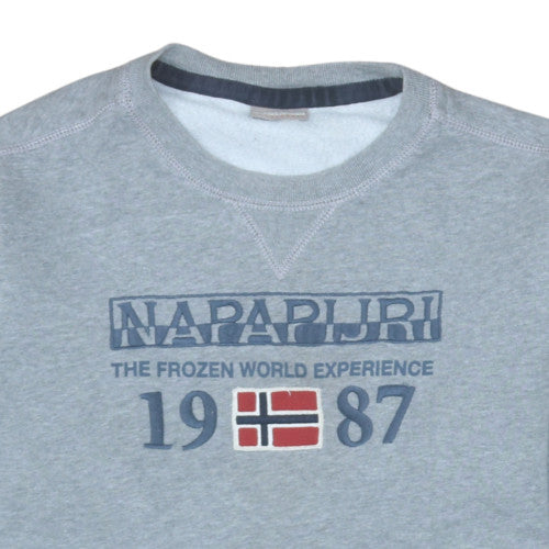 Napapijri Men's Grey Logo Sweatshirt M Crew Neck Fleece Pullover
