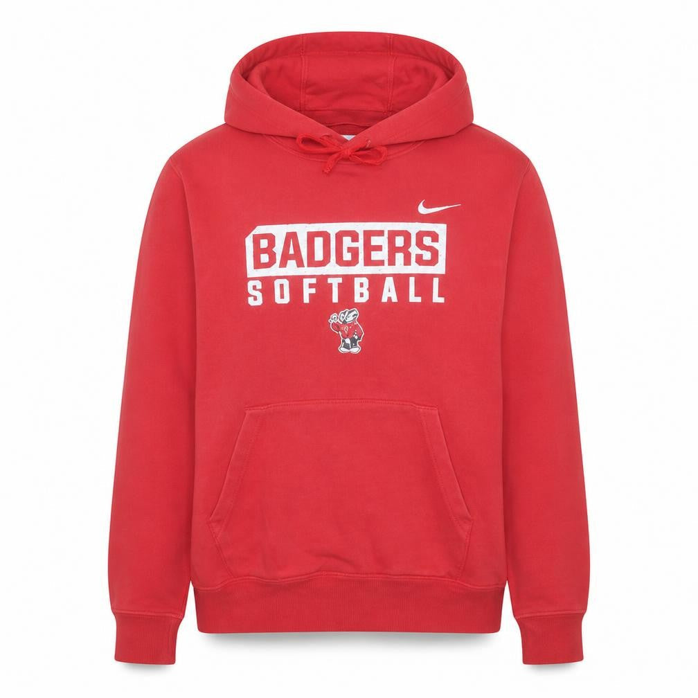Nike Men's Red Badgers Softball Pullover Hoodie M Regular Fit