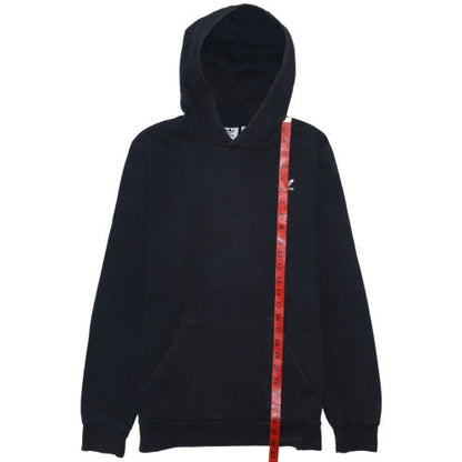 Close-up detail of Adidas boys’ black pullover hoodie, size 15-16, years cotton blend