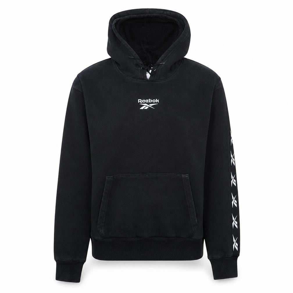 Reebok Women's Black Small Pullover Hoodie with Logo Details