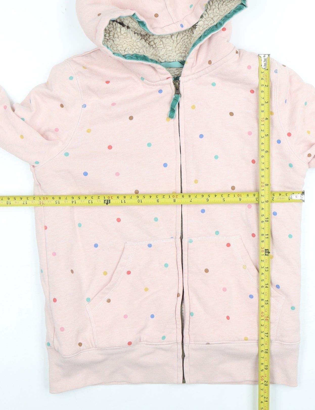 Boden Girls Pink Polka Dot Full Zip Lined Hoodie 11-12 Years