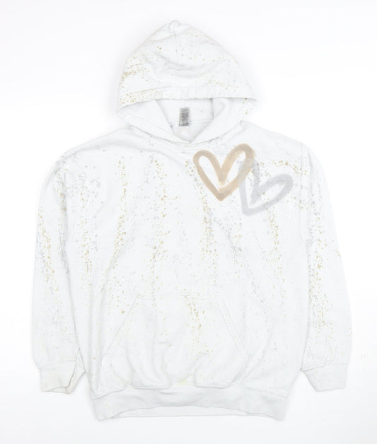 Gildan Women's White Heart Print Pullover Hoodie Size M