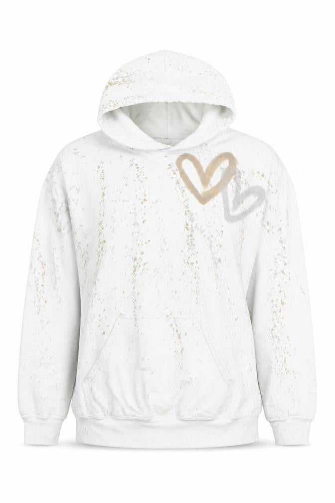Gildan Women's White Heart Print Pullover Hoodie Size M