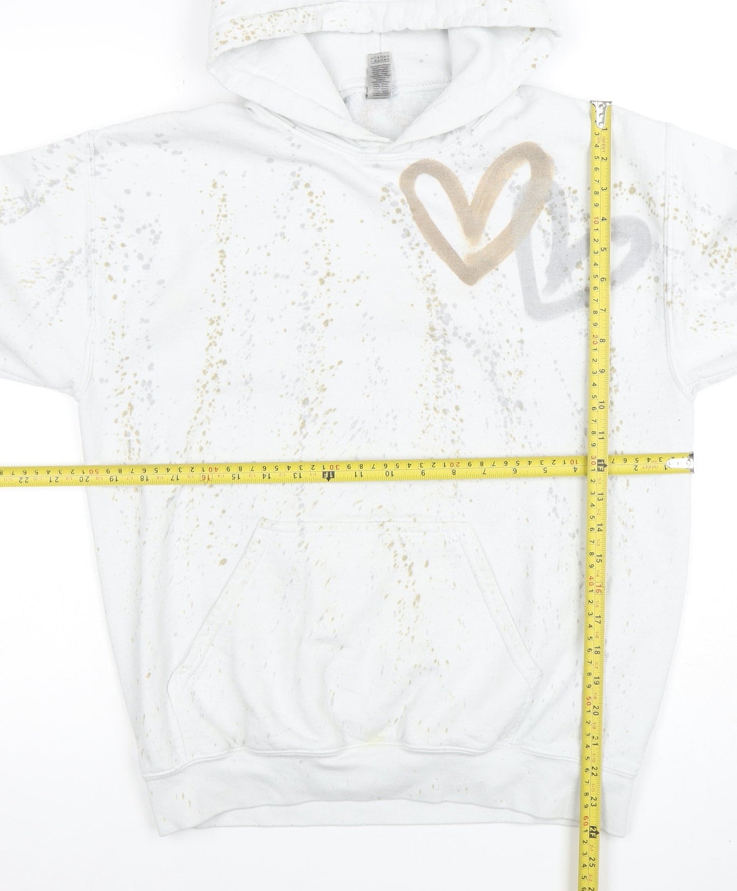 Gildan Women's White Heart Print Pullover Hoodie Size M