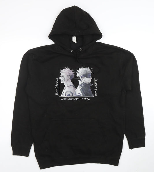 Just Hoods Mens Black Anime Graphic Pullover Hoodie Size L