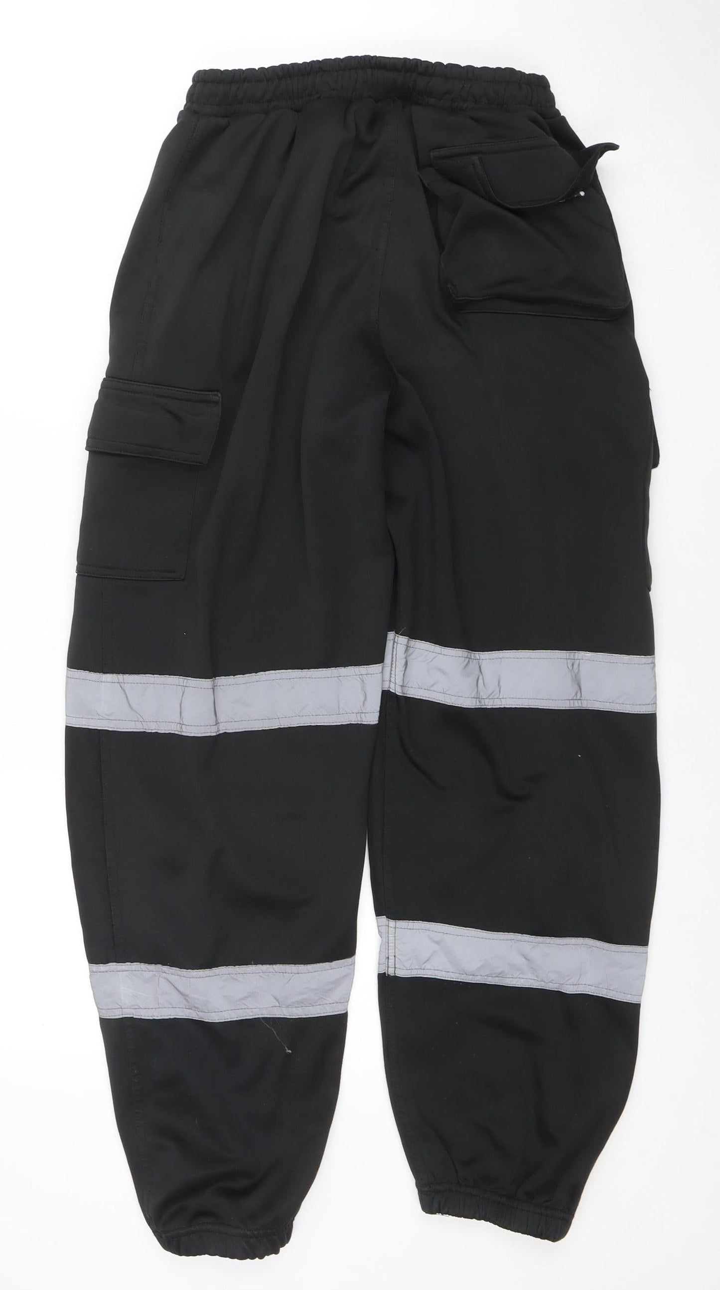 Dolce Vari Men's Black Reflective Workwear Jogger Trousers Size L