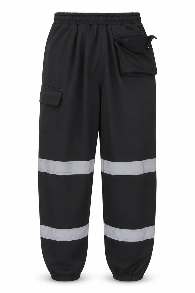Dolce Vari Men's Black Reflective Workwear Jogger Trousers Size L
