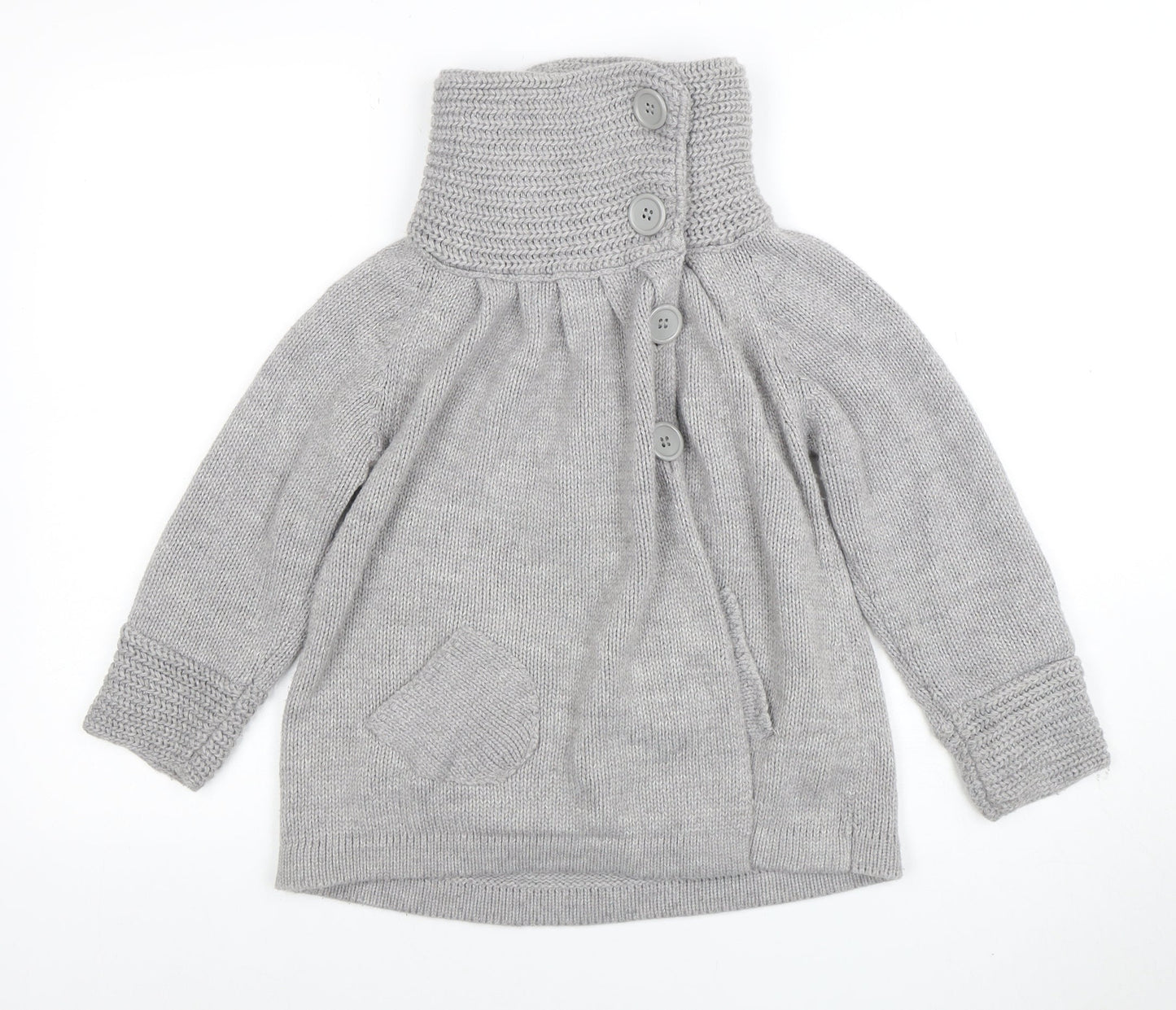 Xhye Womens Grey Acrylic Button Cardigan Jumper Size 10