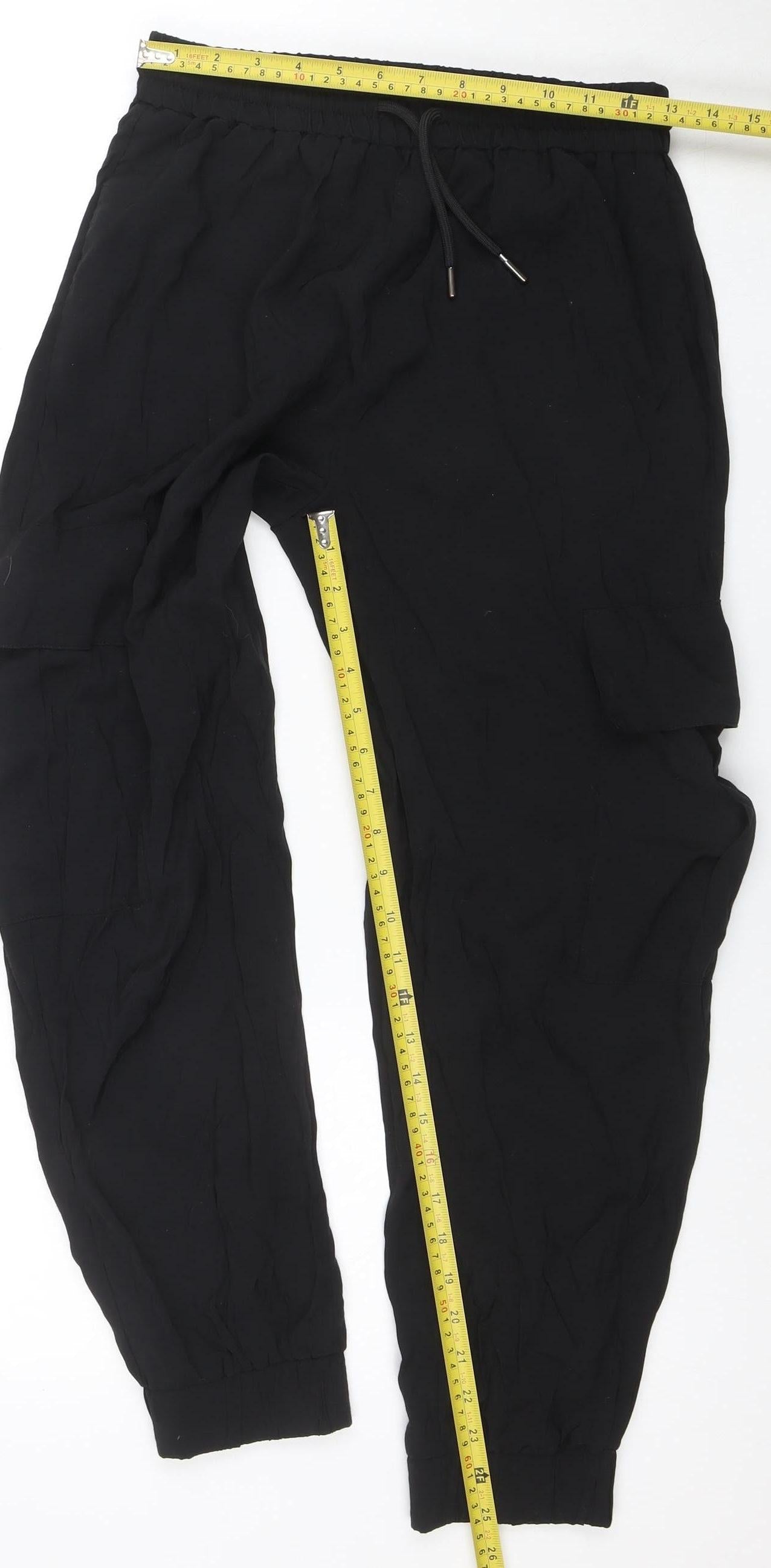 Zara Women Black S Jogger Trousers Elastic Waist Polyester Blend