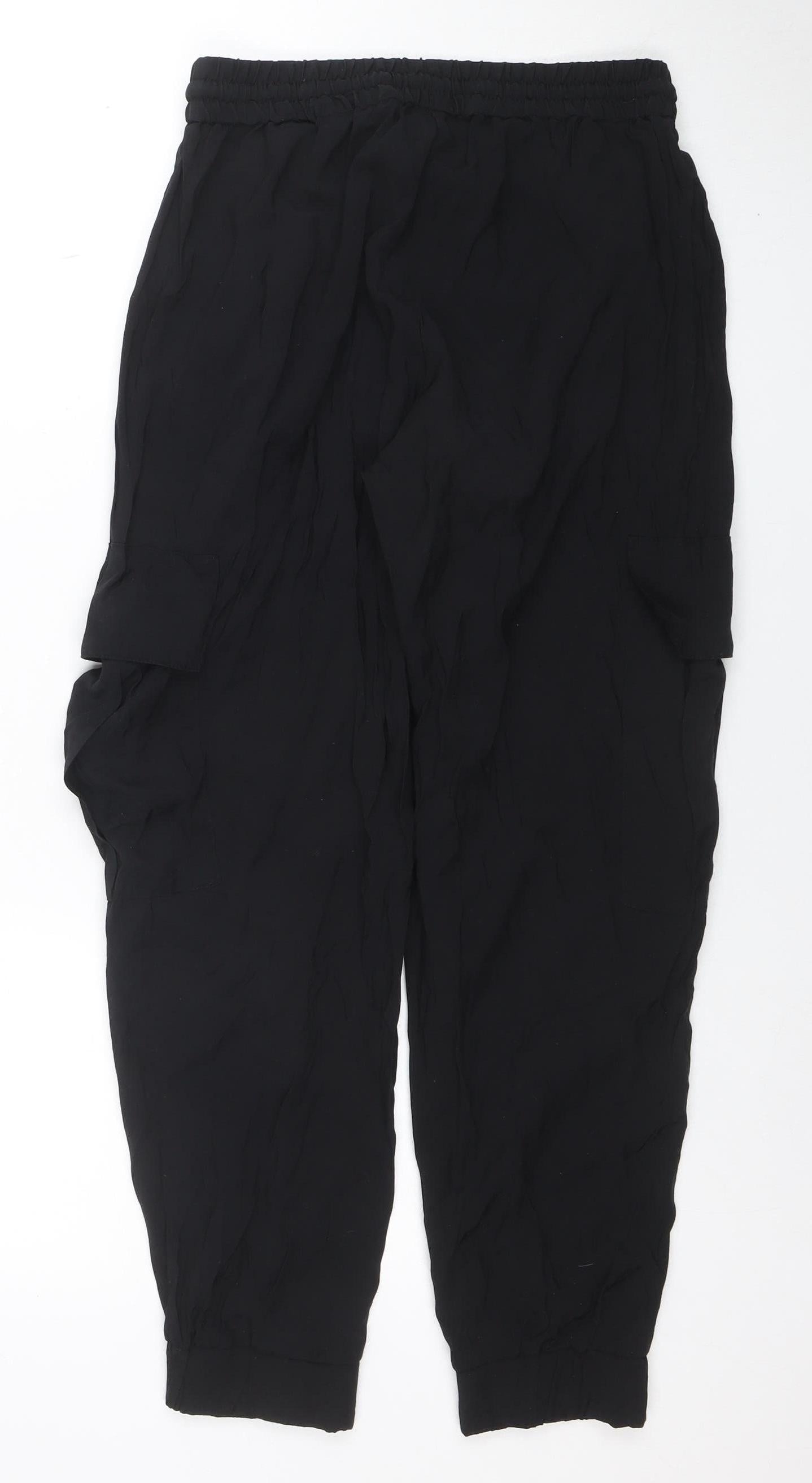 Zara Women Black S Jogger Trousers Elastic Waist Polyester Blend