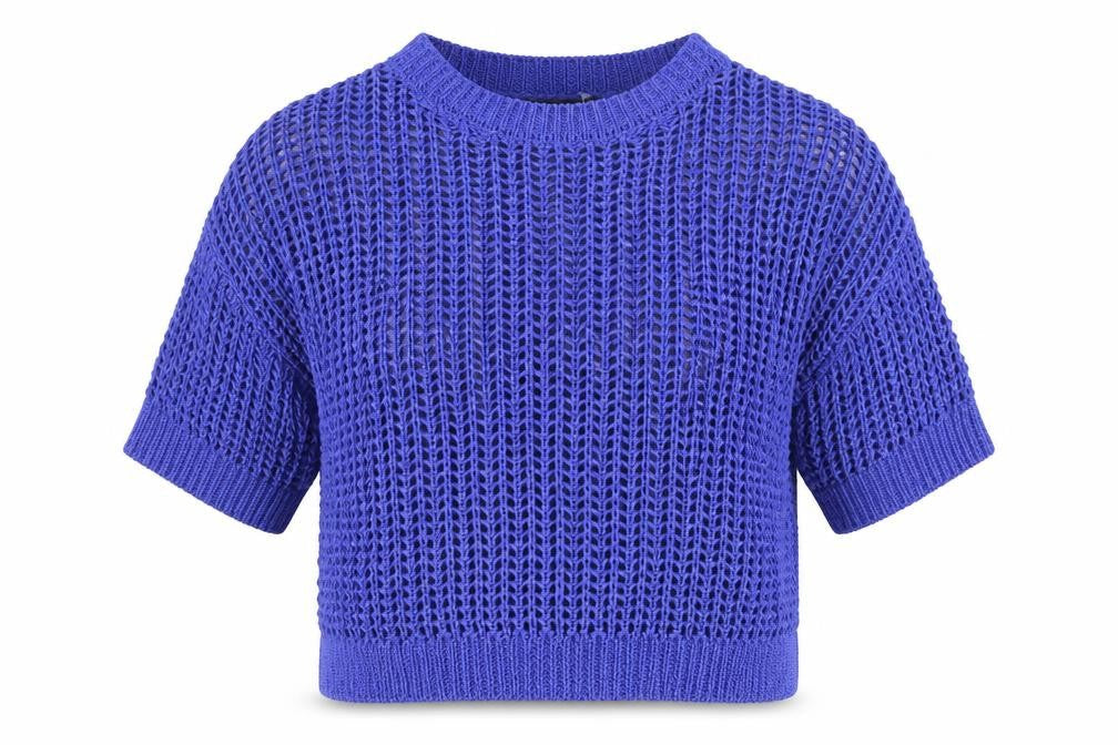 Zara Women's Blue Open Knit Cotton Jumper Size S Short Sleeve