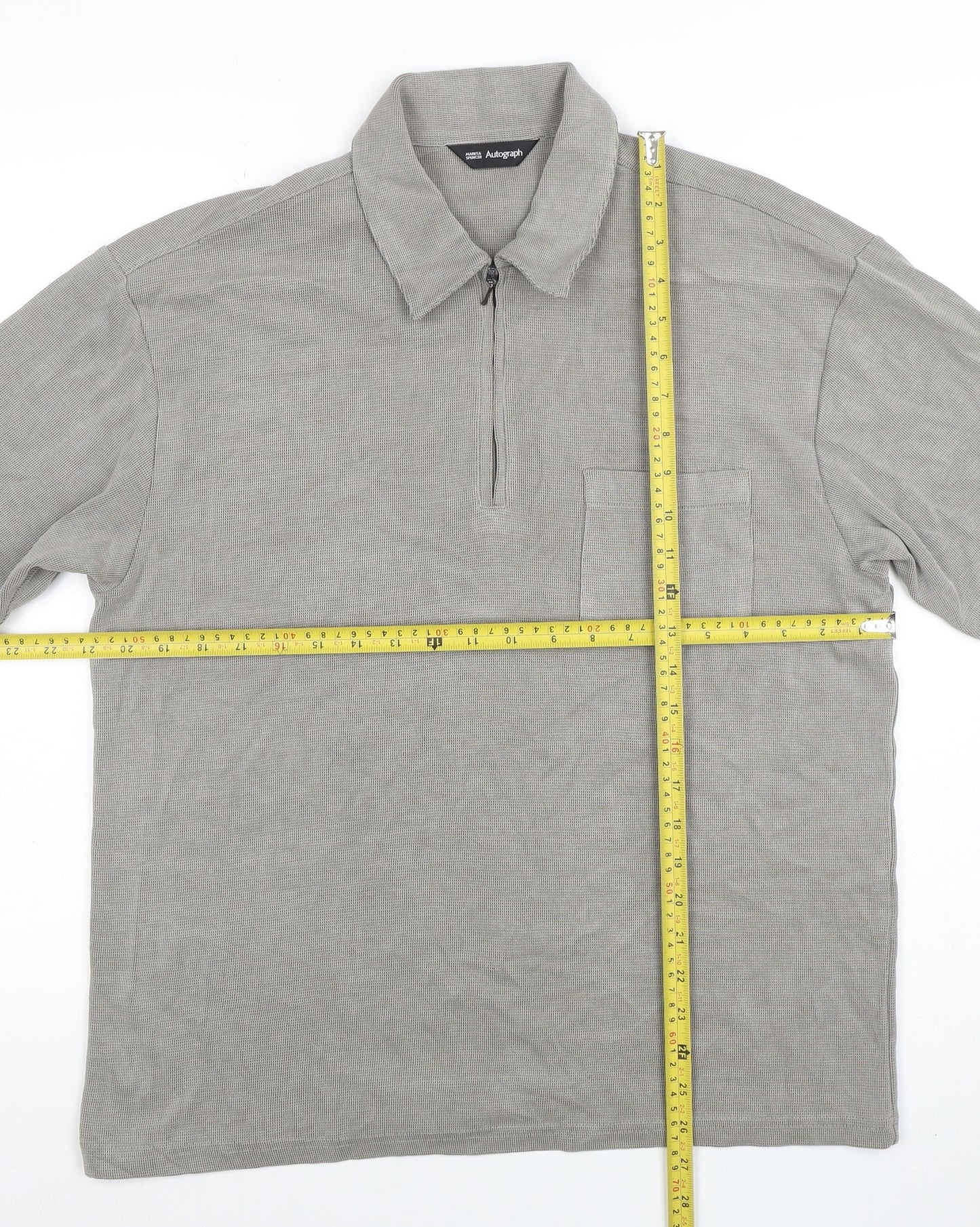 Marks and Spencer Men’s Grey 1/4 Zip Polo Shirt Size S Regular Fit
