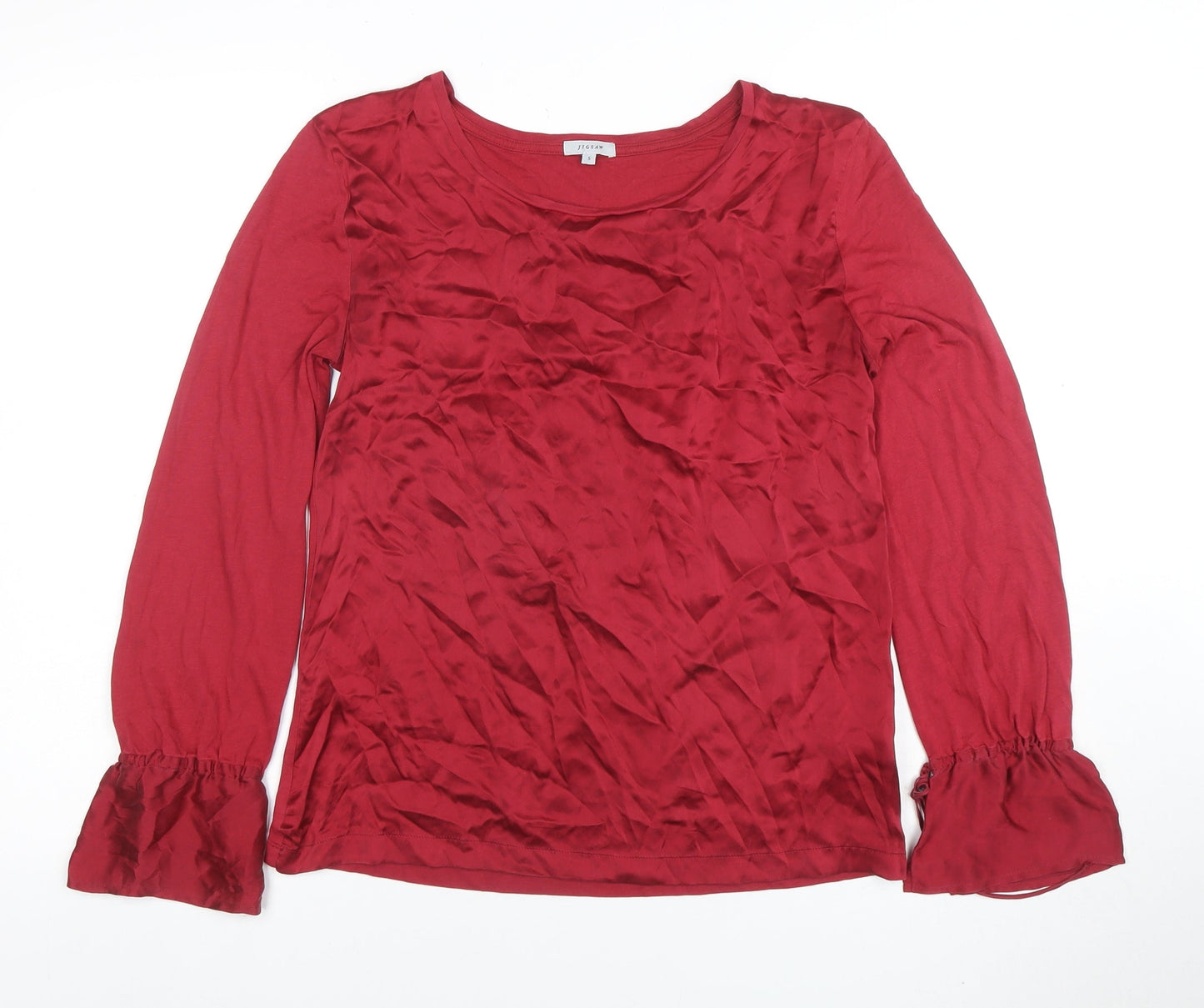 Jigsaw Women’s Red Silk Trim Long Sleeve Tunic Blouse Size S