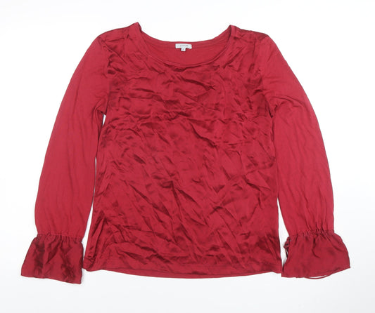Jigsaw Women’s Red Silk Trim Long Sleeve Tunic Blouse Size S
