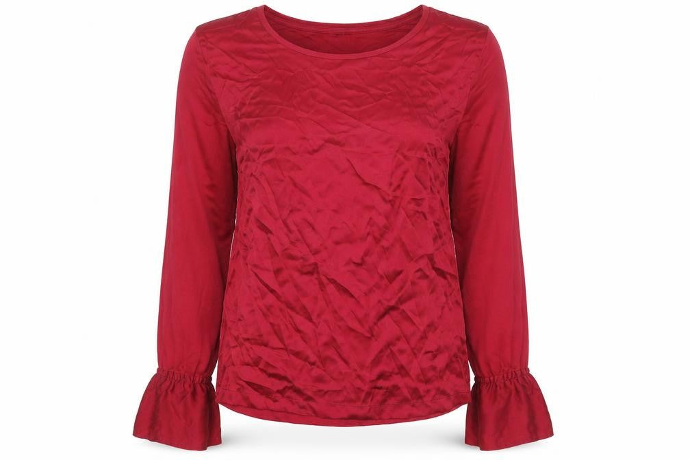 Jigsaw Women’s Red Silk Trim Long Sleeve Tunic Blouse Size S