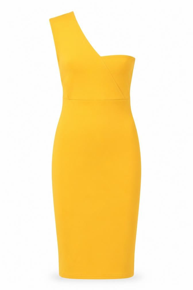 PRETTYLITTLETHING Women’s Yellow One Shoulder Bodycon Midi Dress Size 8