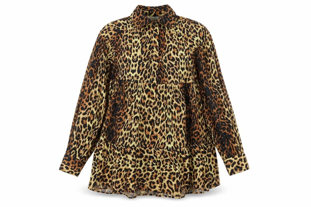 Topshop Women Brown Leopard Print Collared Shirt Dress Size 8