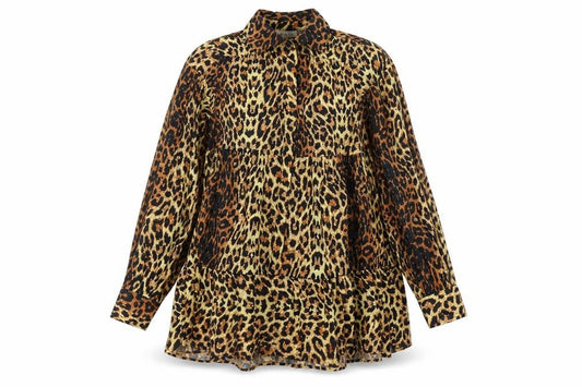 Topshop Women Brown Leopard Print Collared Shirt Dress Size 8