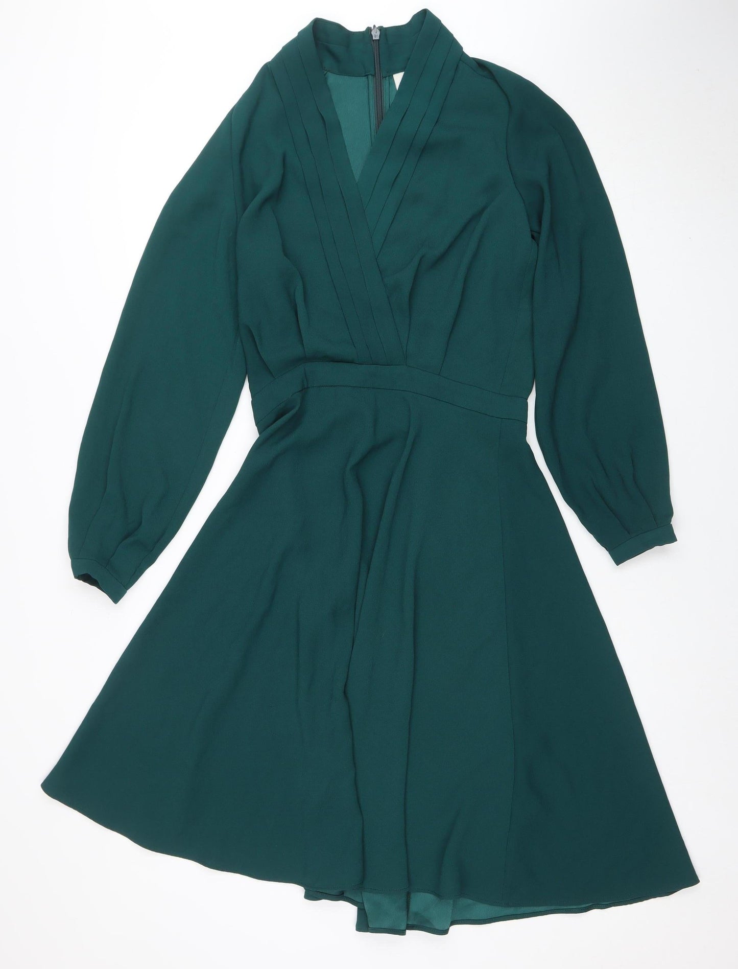 Atterley Women Green Size 8 Fit & Flare V-Neck Long Sleeve Dress