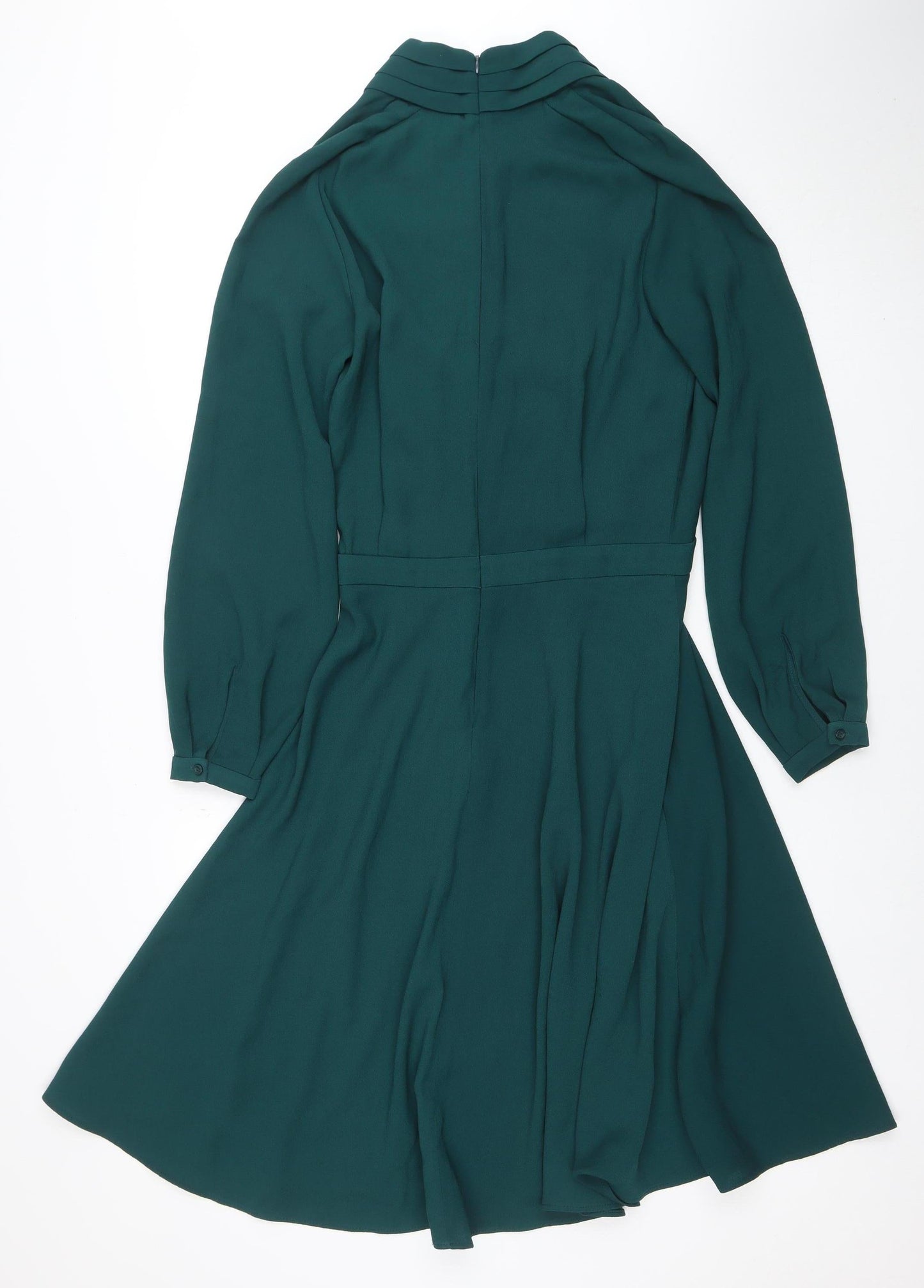 Atterley Women Green Size 8 Fit & Flare V-Neck Long Sleeve Dress