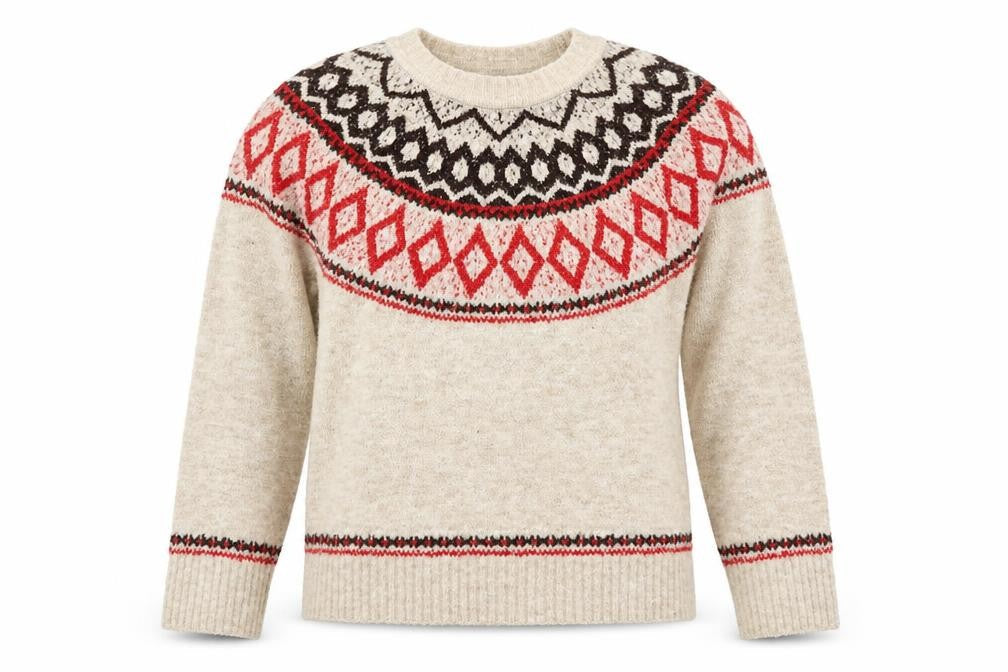 Marks & Spencer Women Beige Fair Isle Wool Pullover Jumper XS