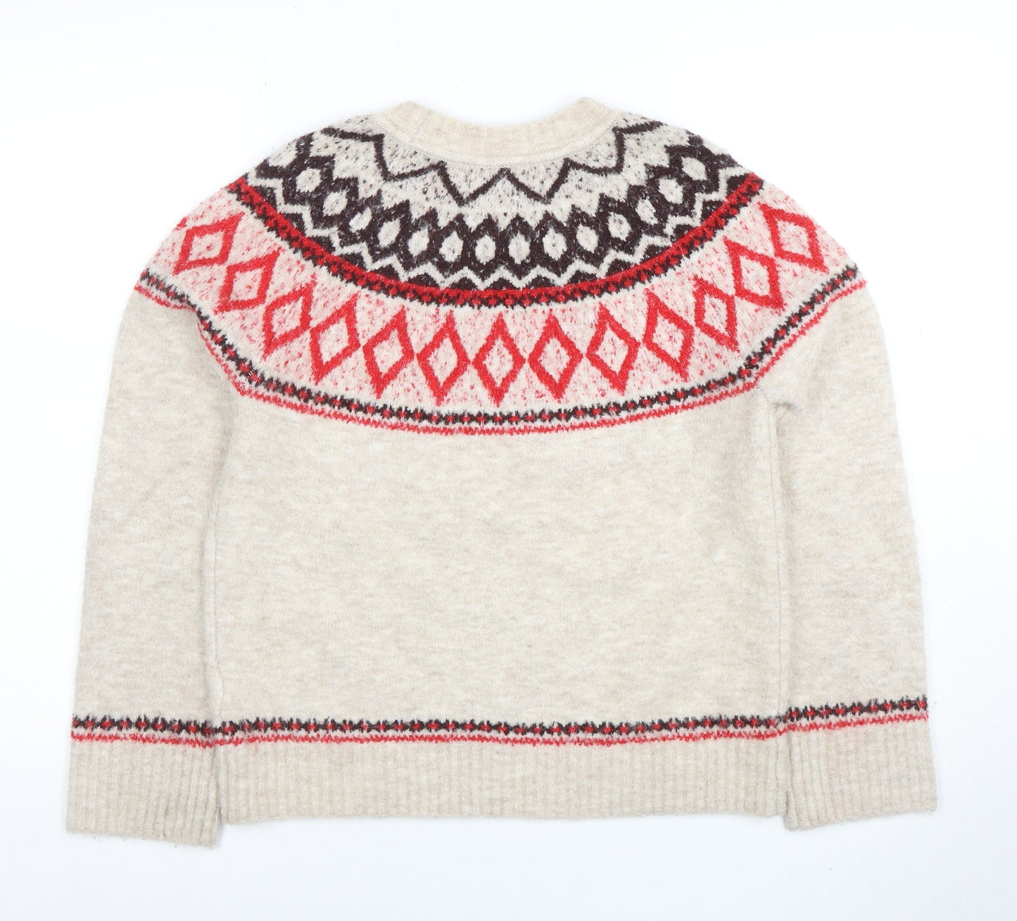Marks and Spencer Women Beige Fair Isle Wool Pullover Jumper XS
