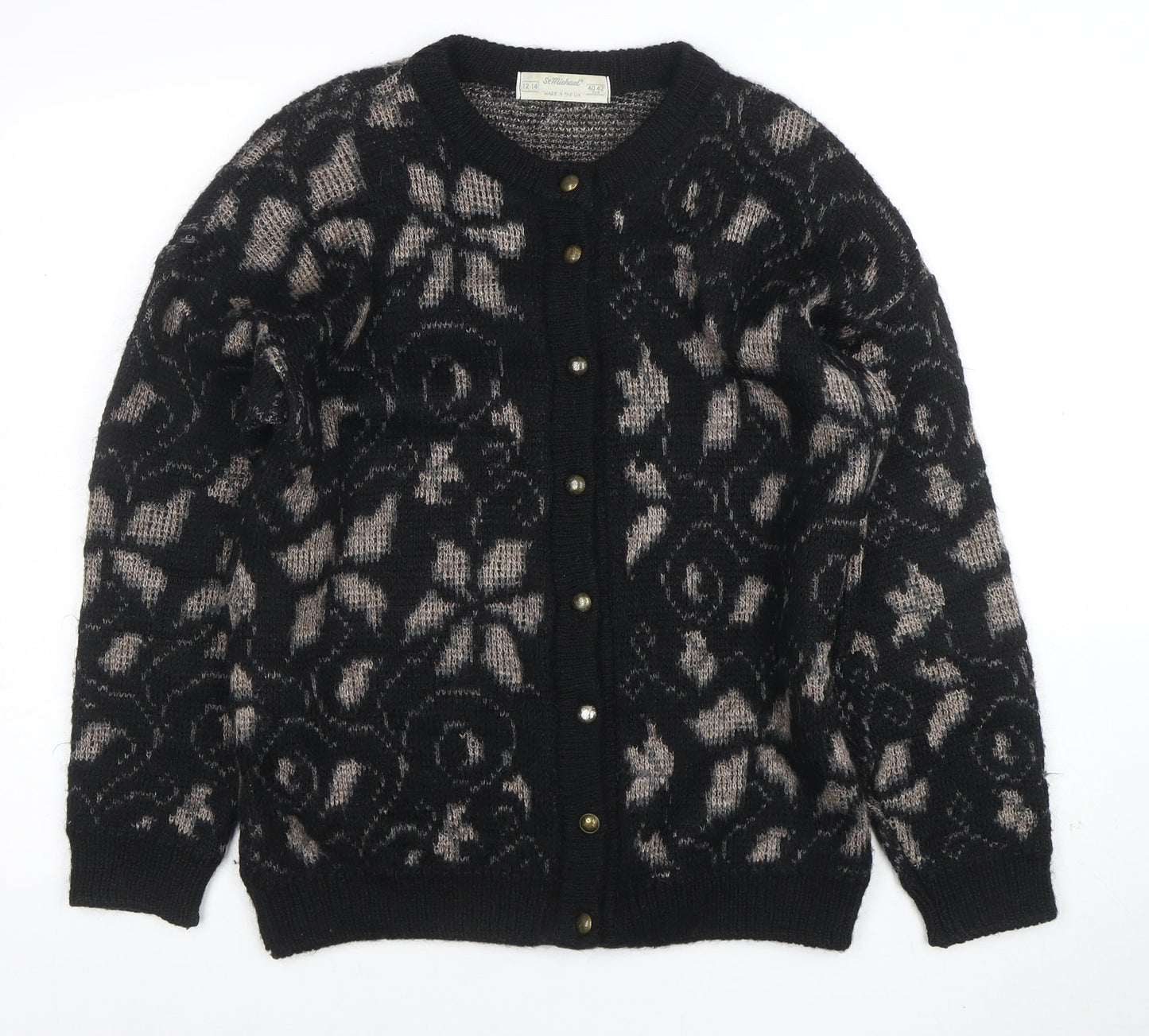 Marks and Spencer Women's Black Floral Mohair Blend Cardigan Size 12-14