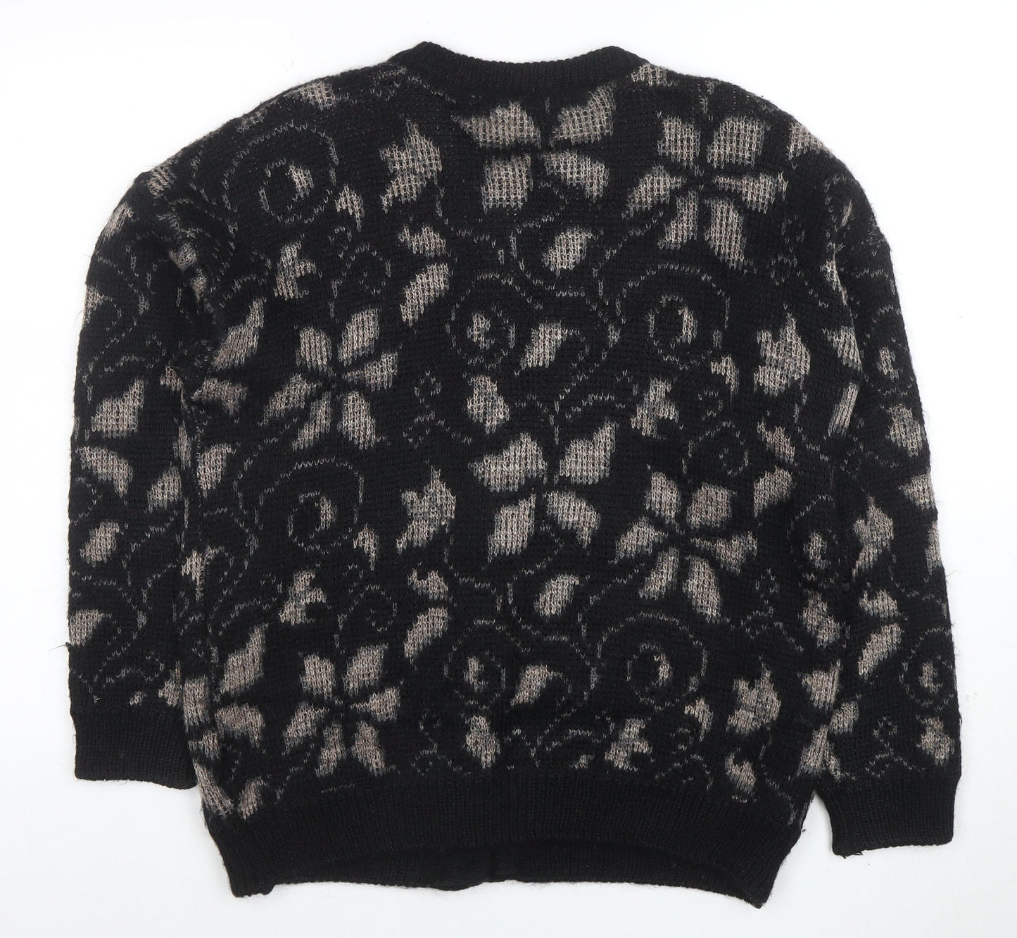 Marks and Spencer Women's Black Floral Mohair Blend Cardigan Size 12-14