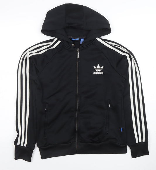 Adidas Womens Black Size 14 Full Zip Hoodie with Stripes