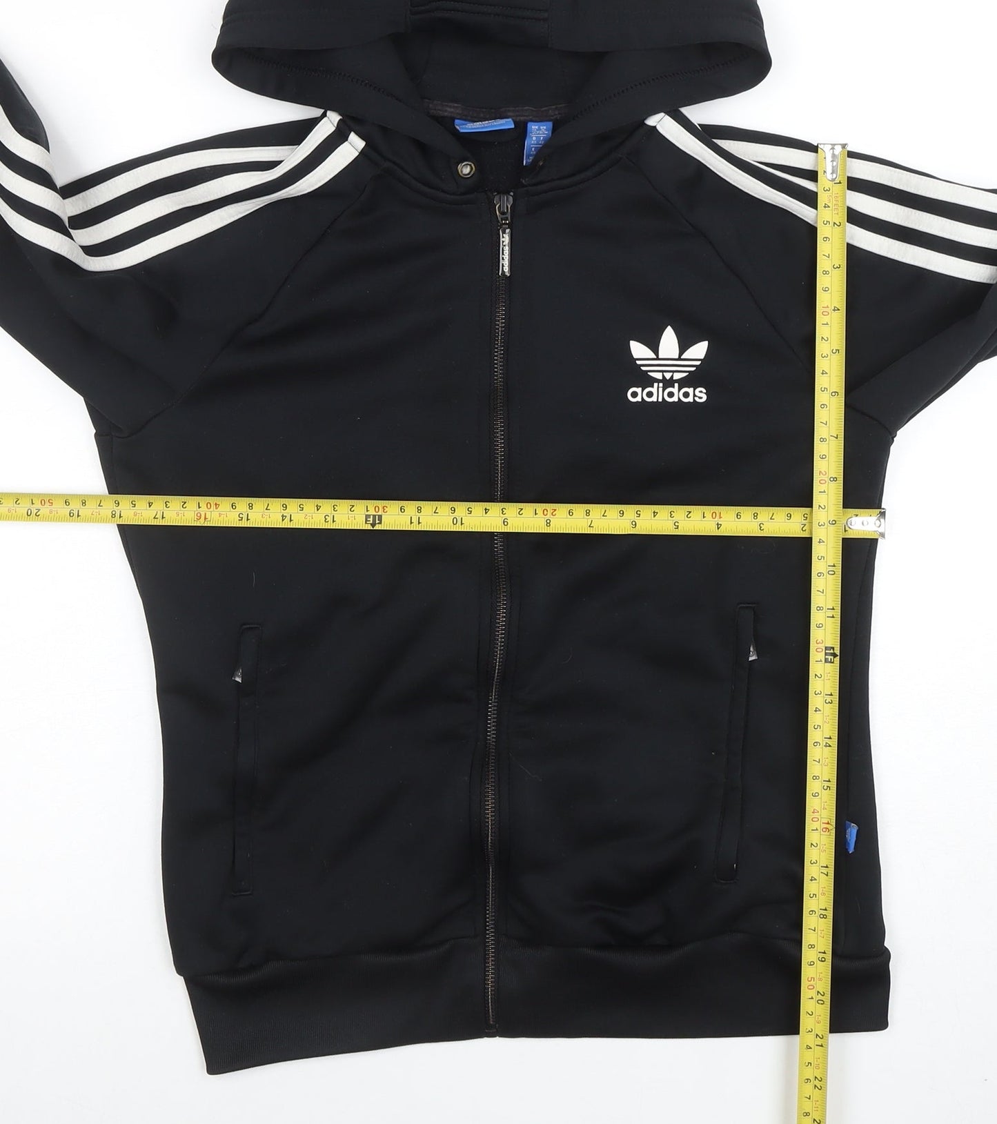 Adidas Womens Black Size 14 Full Zip Hoodie with Stripes