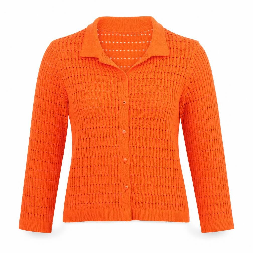 Zara Women Orange Open-Knit Button Cardigan Size 10 Polyester