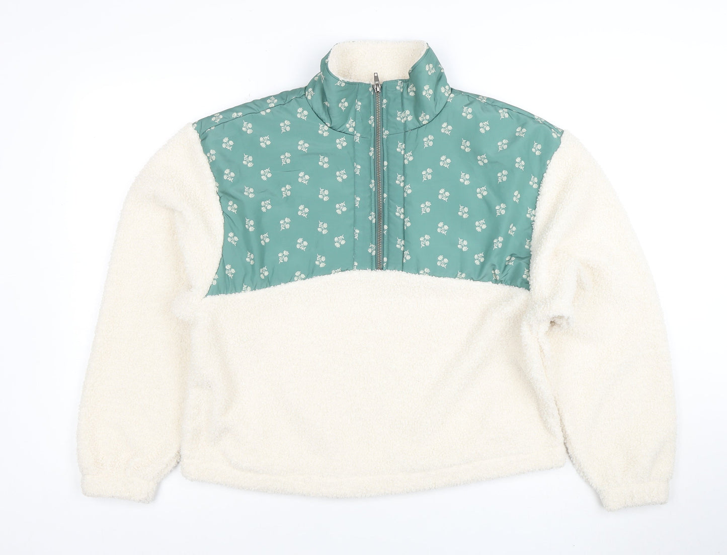 Universal Thread Women Ivory Green 1/2 Zip Pullover Sweatshirt M