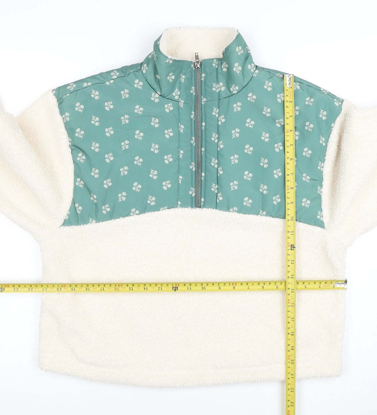 Universal Thread Women Ivory Green 1/2 Zip Pullover Sweatshirt M