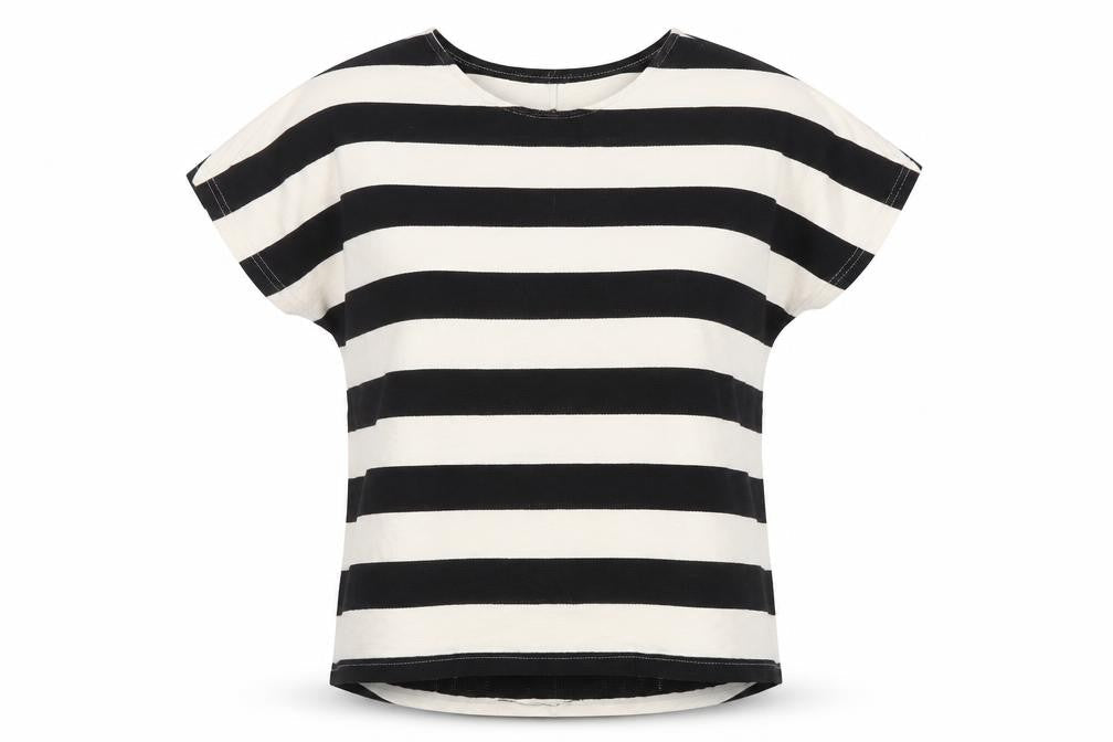 Vero Moda Women’s Black Stripe L Short Sleeve Cotton T-Shirt