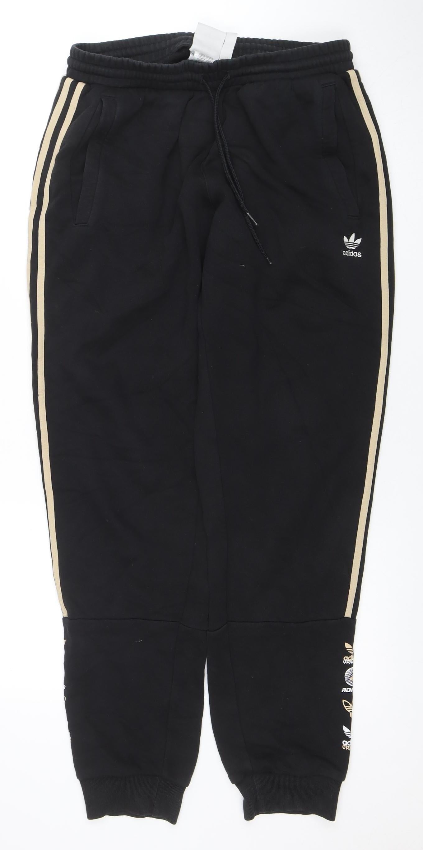 Adidas Men's Black Jogger Trousers Size M Elastic Waist with Side Stripes