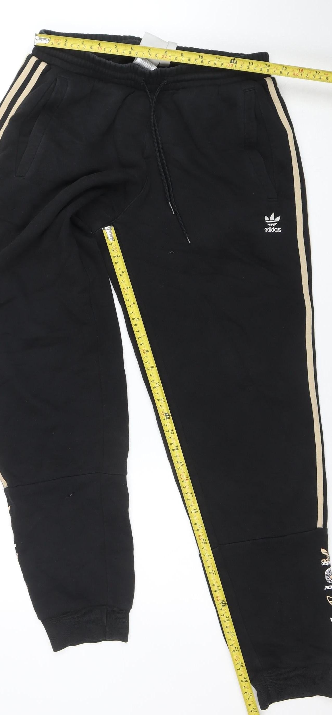 Adidas Men's Black Jogger Trousers Size M Elastic Waist with Side Stripes