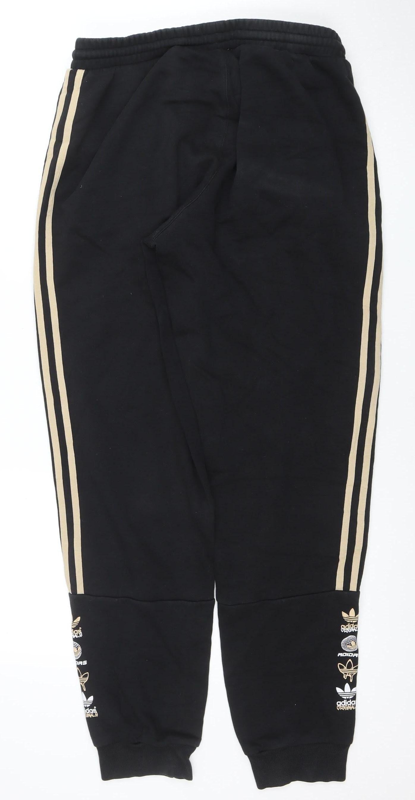Adidas Men's Black Jogger Trousers Size M Elastic Waist with Side Stripes