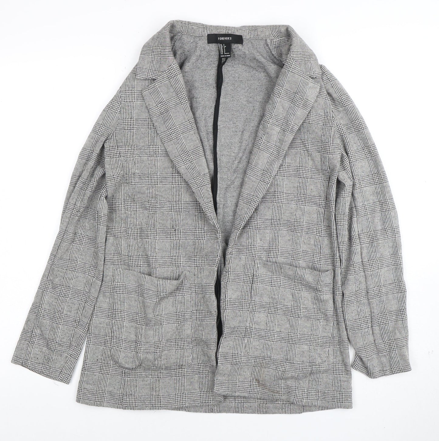 Forever 21 Women Grey Check Blazer Jacket Size S Classic Fit