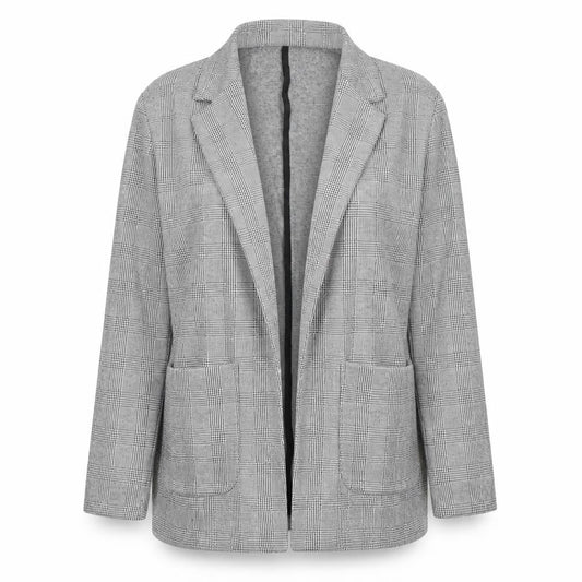 Forever 21 Women Grey Check Blazer Jacket Size S Classic Fit
