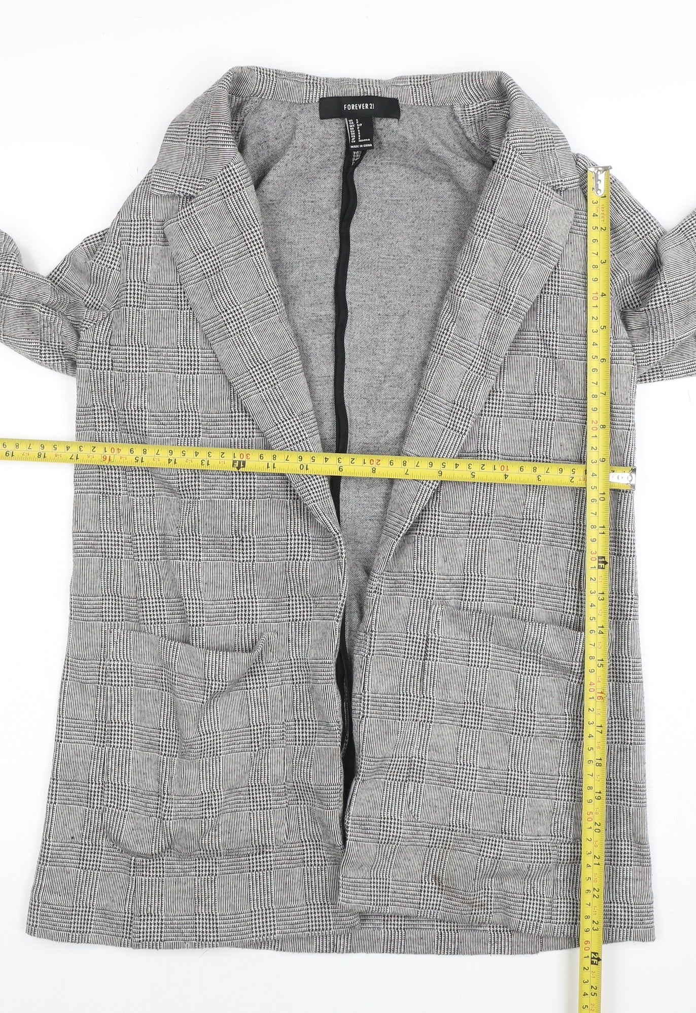 Forever 21 Women Grey Check Blazer Jacket Size S Classic Fit