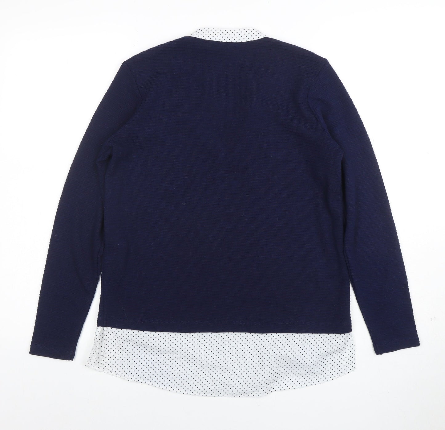 Fransa Women Navy Blue V-Neck Long Sleeve Jumper XS Polka Dot Hem