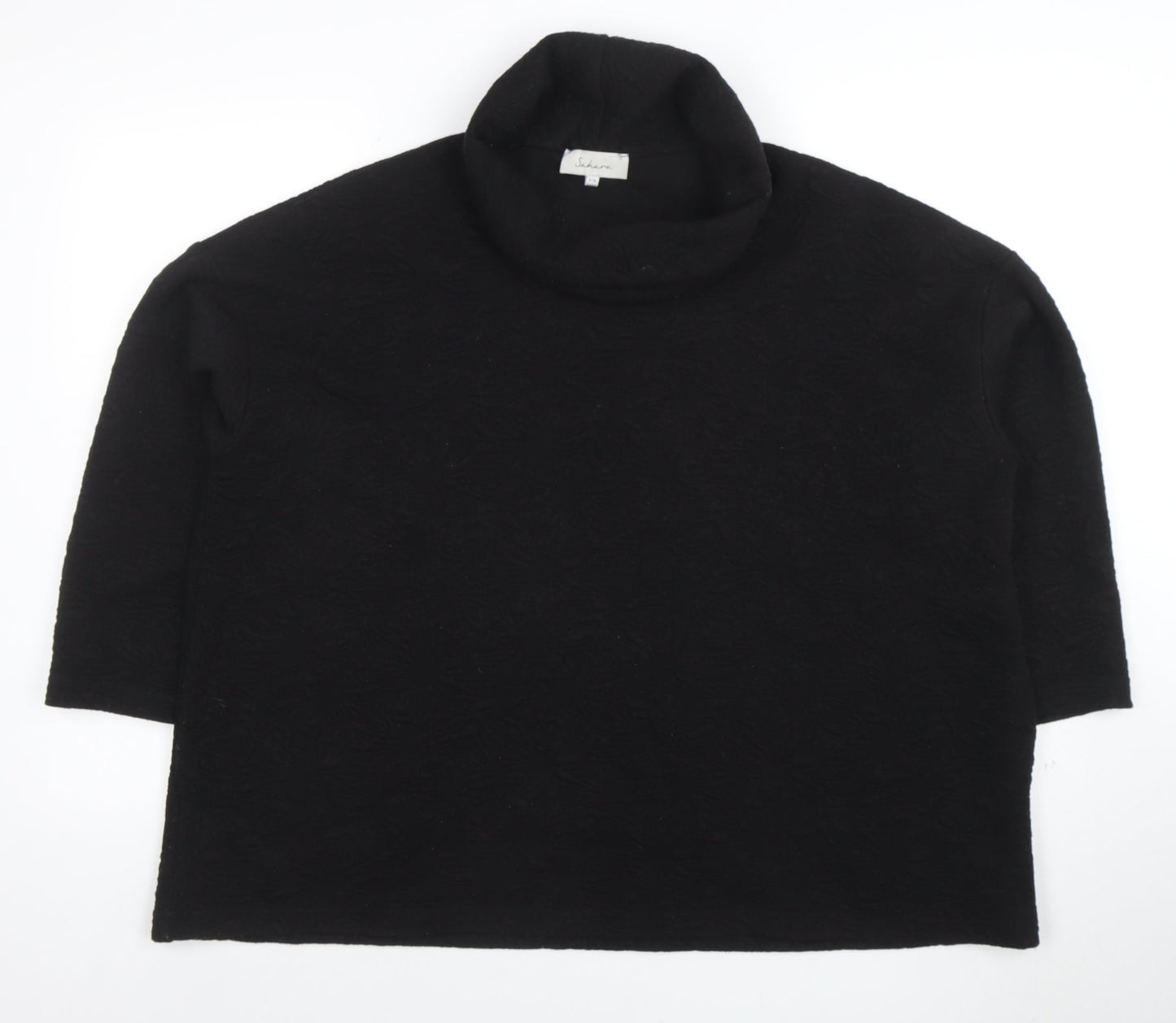 Sahara Women Black Roll Neck 3/4 Sleeve Relaxed Tunic Blouse S