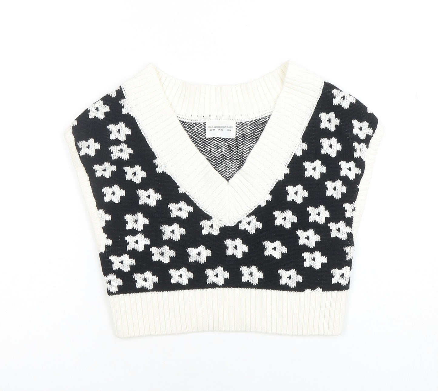 Glamorous Care Women's Black & White V-Neck Sleeveless Knit Vest UK 10