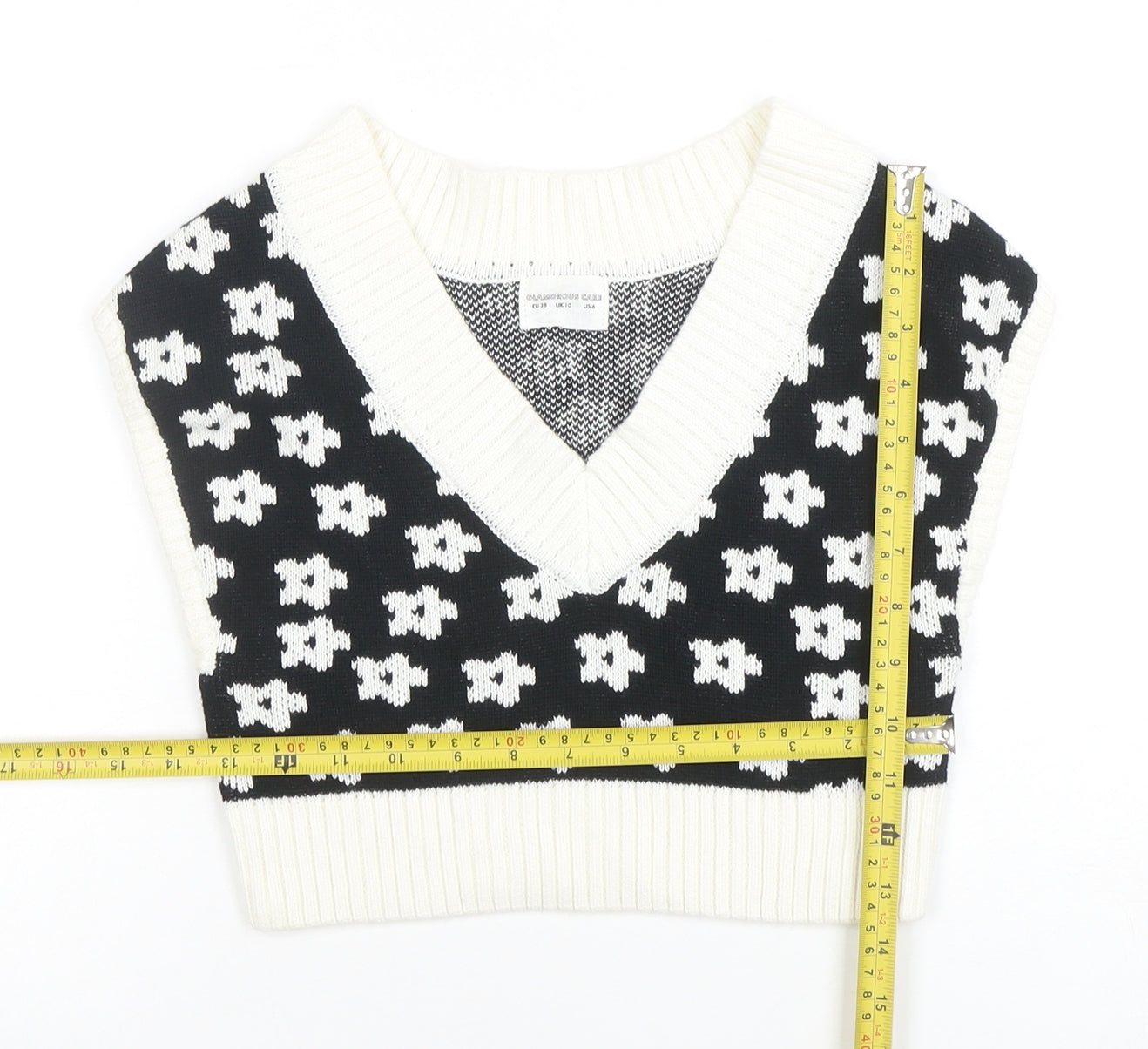 Glamorous Care Women's Black & White V-Neck Sleeveless Knit Vest UK 10