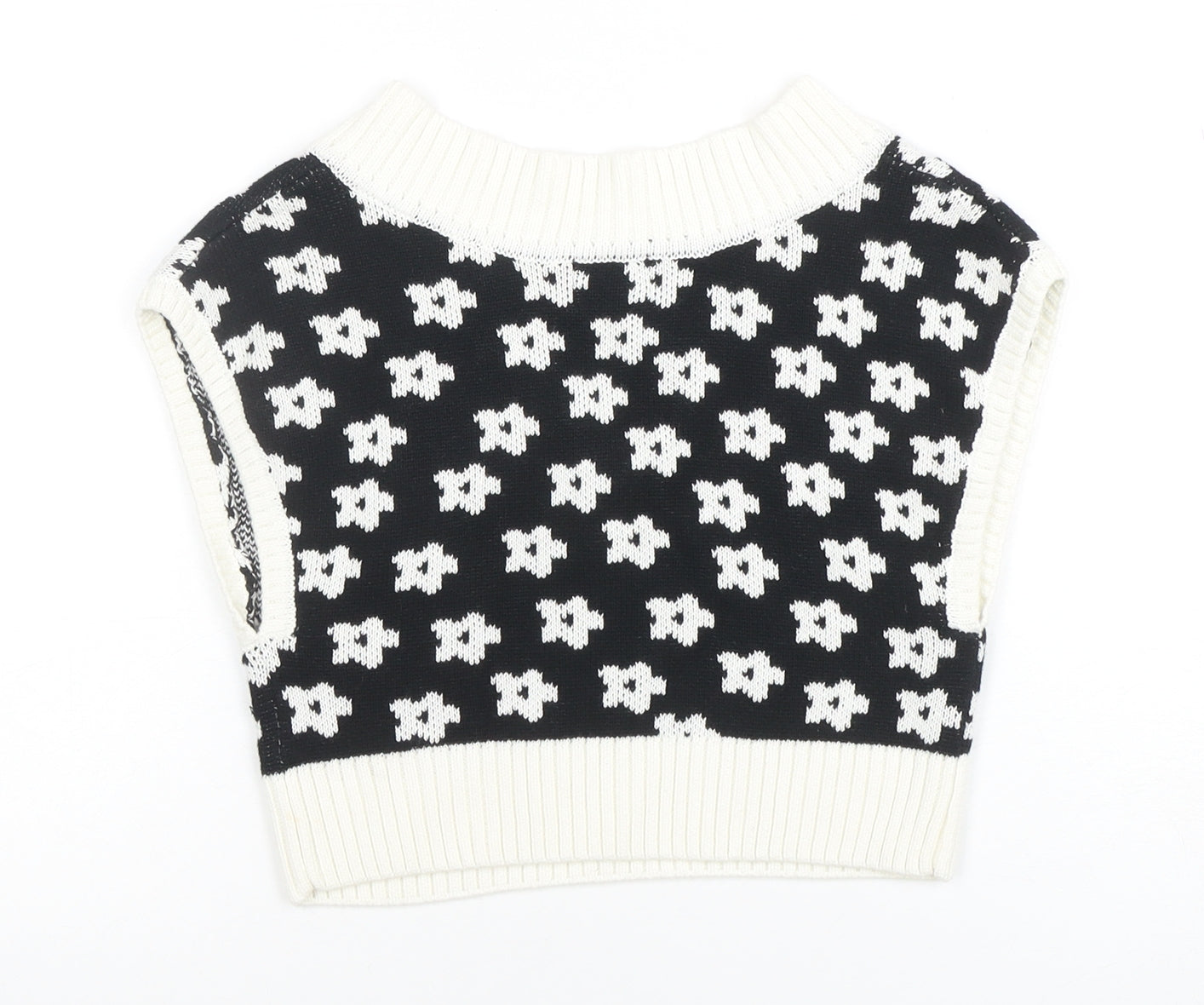 Glamorous Care Women's Black & White V-Neck Sleeveless Knit Vest UK 10