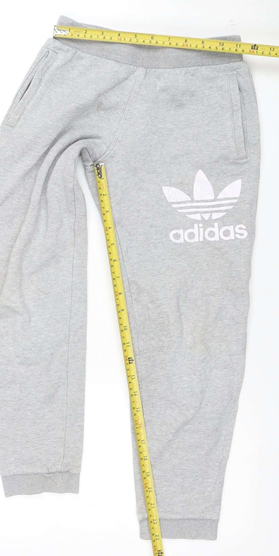 Adidas Boys Grey 11-12 Years Jogger Sweatpants Cotton Blend Tapered Fit