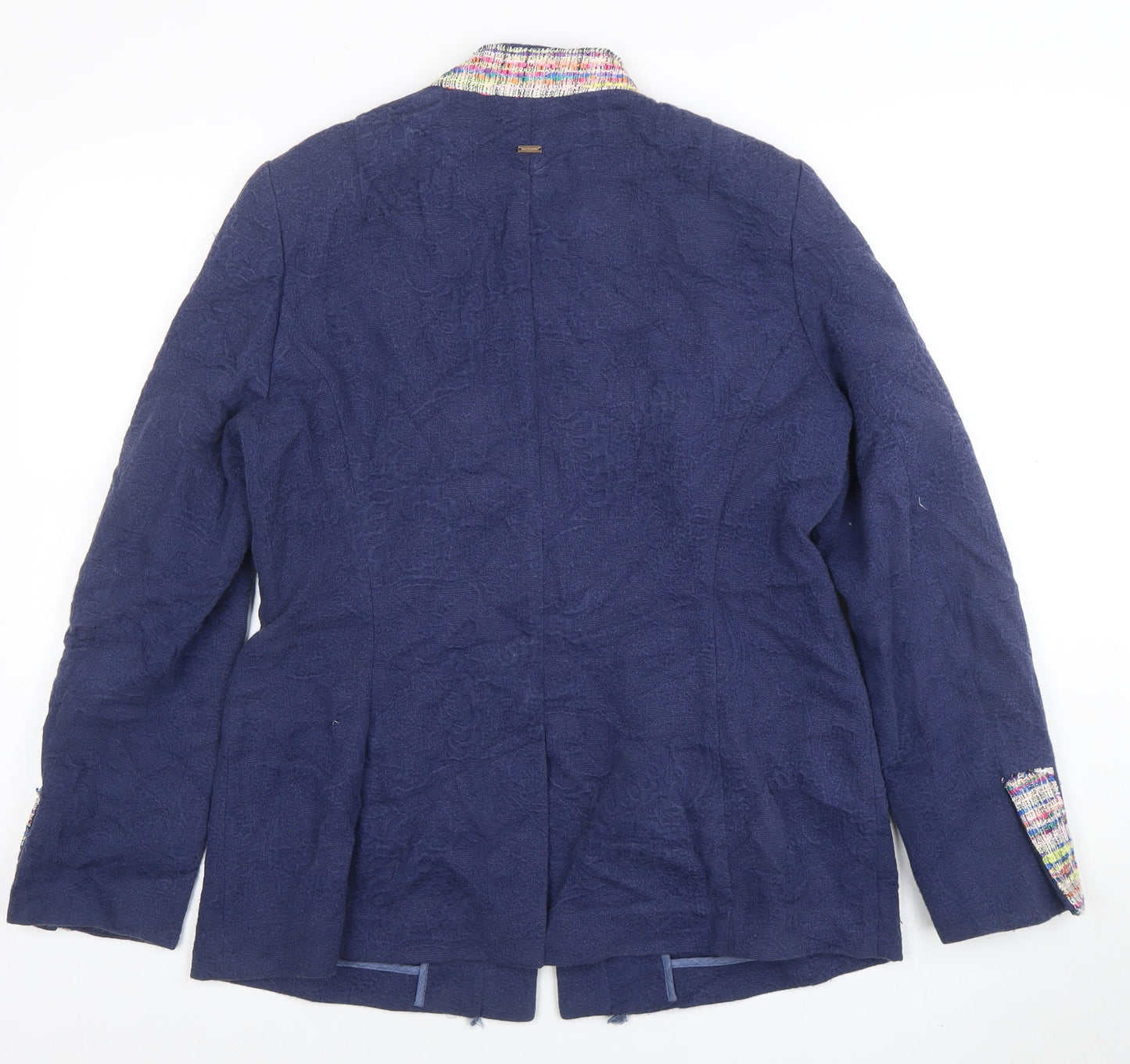 Madeleine Women Blue Cotton Blend Classic Tweed Blazer M