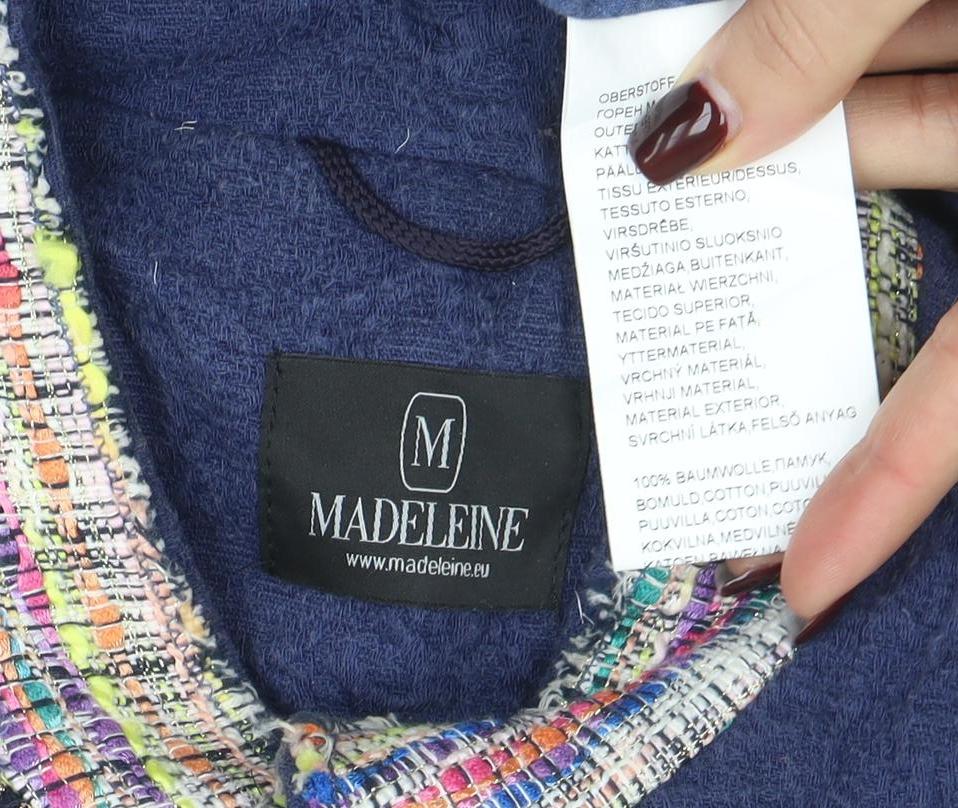 Madeleine Women Blue Cotton Blend Classic Tweed Blazer M